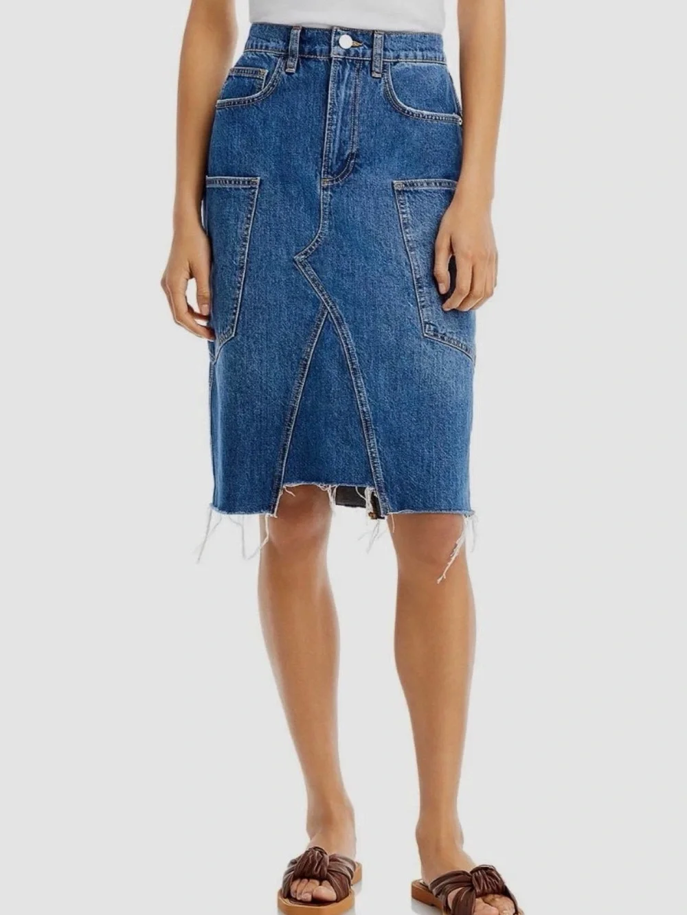 FRAME Denim Midi Skirt Blue Cloud Size 27 Rodeo Minimalist Luxury